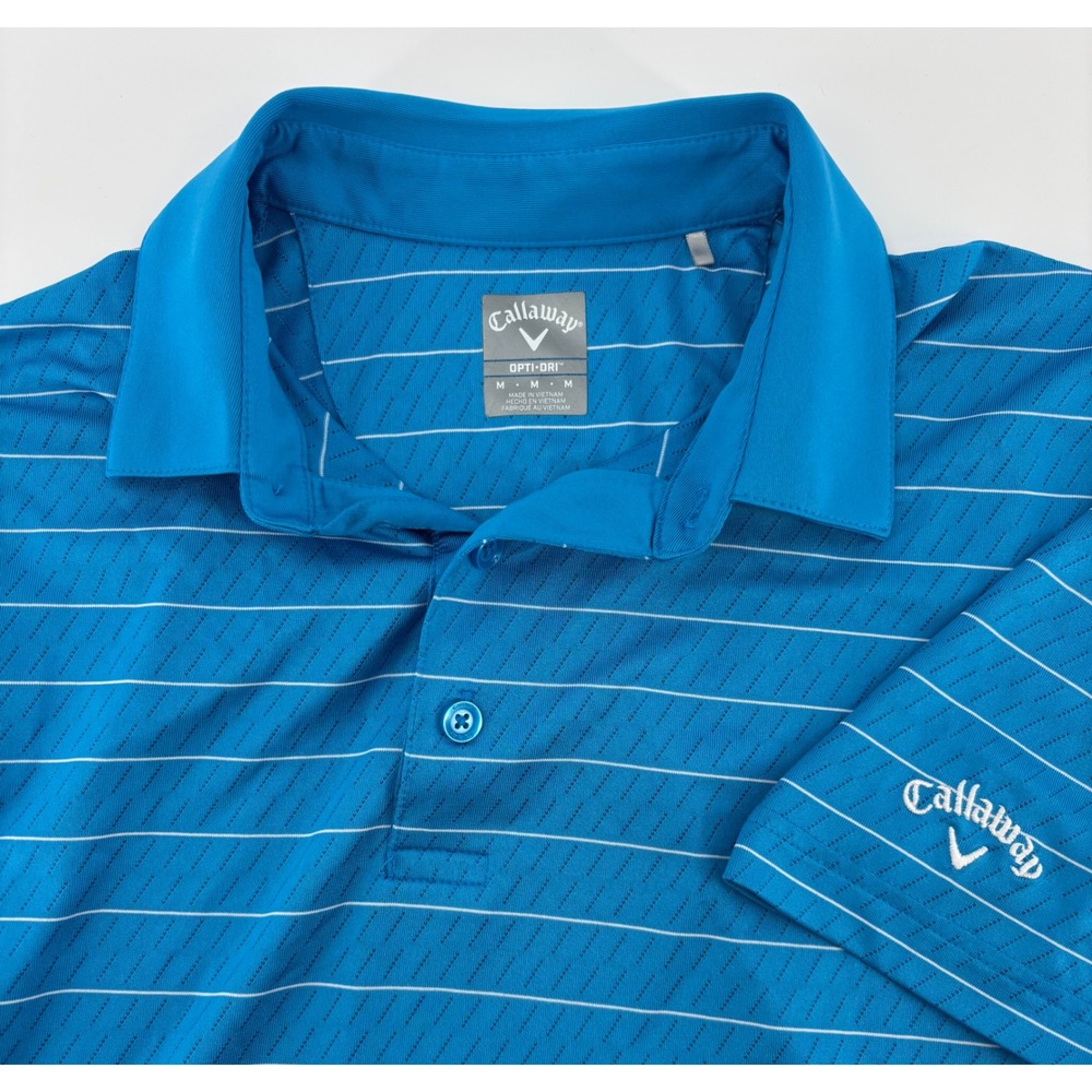 Callaway Polo Shirt Men's Medium Blue Striped Opti-Dri Short Sleeve